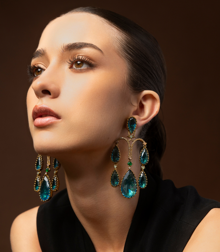 OVIYA ANTIQUE FINISH AQUAMARINE STATEMENT EARRING