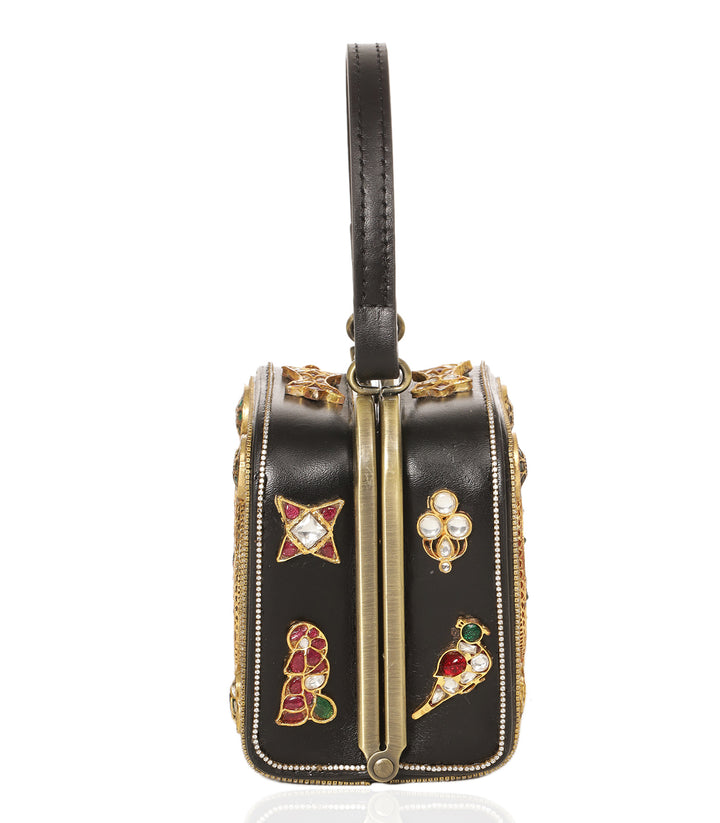 ADITRI RED & GREEN LEATHER KUNDAN HAND BAG
