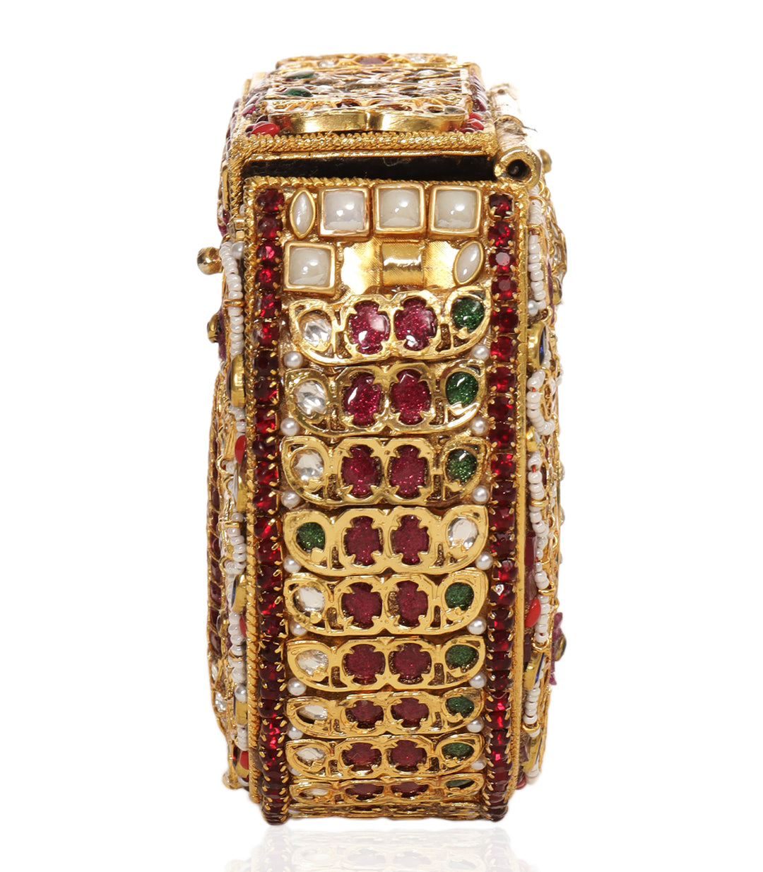 SAANVI RED & GREEN KUNDAN HAND BAG