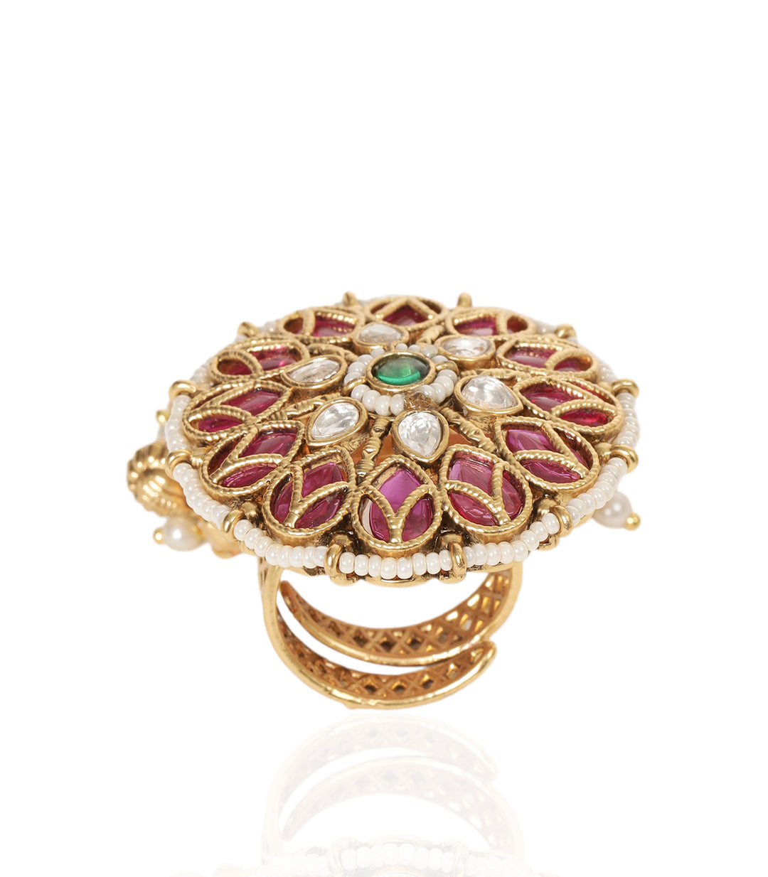 SHIVA RED & GREEN KUNDAN RING