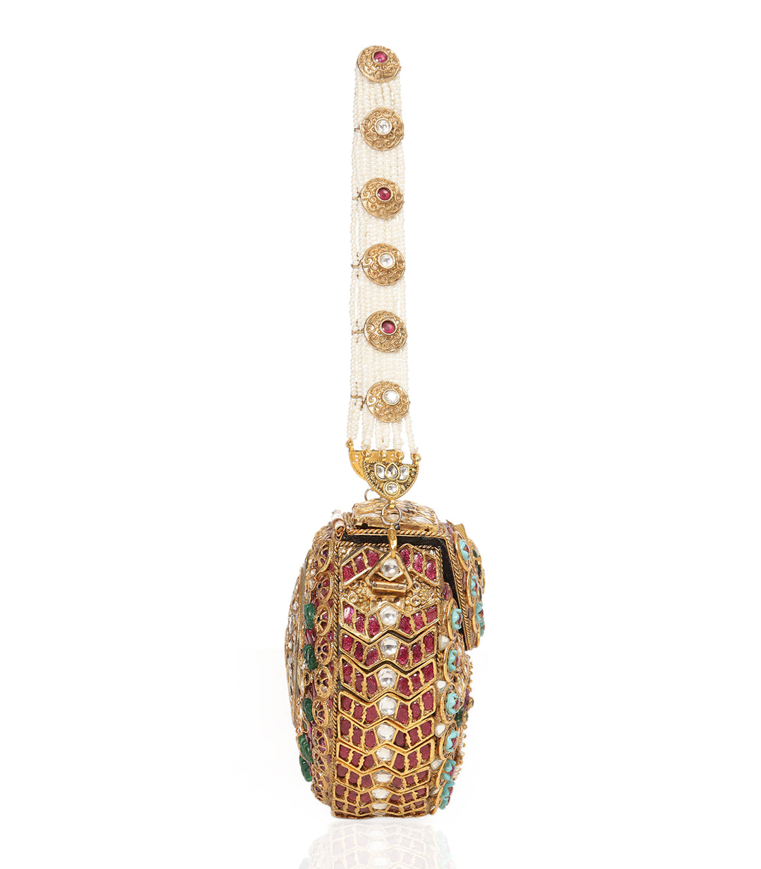 SAMAR RED & GREEN KUNDAN HAND BAG