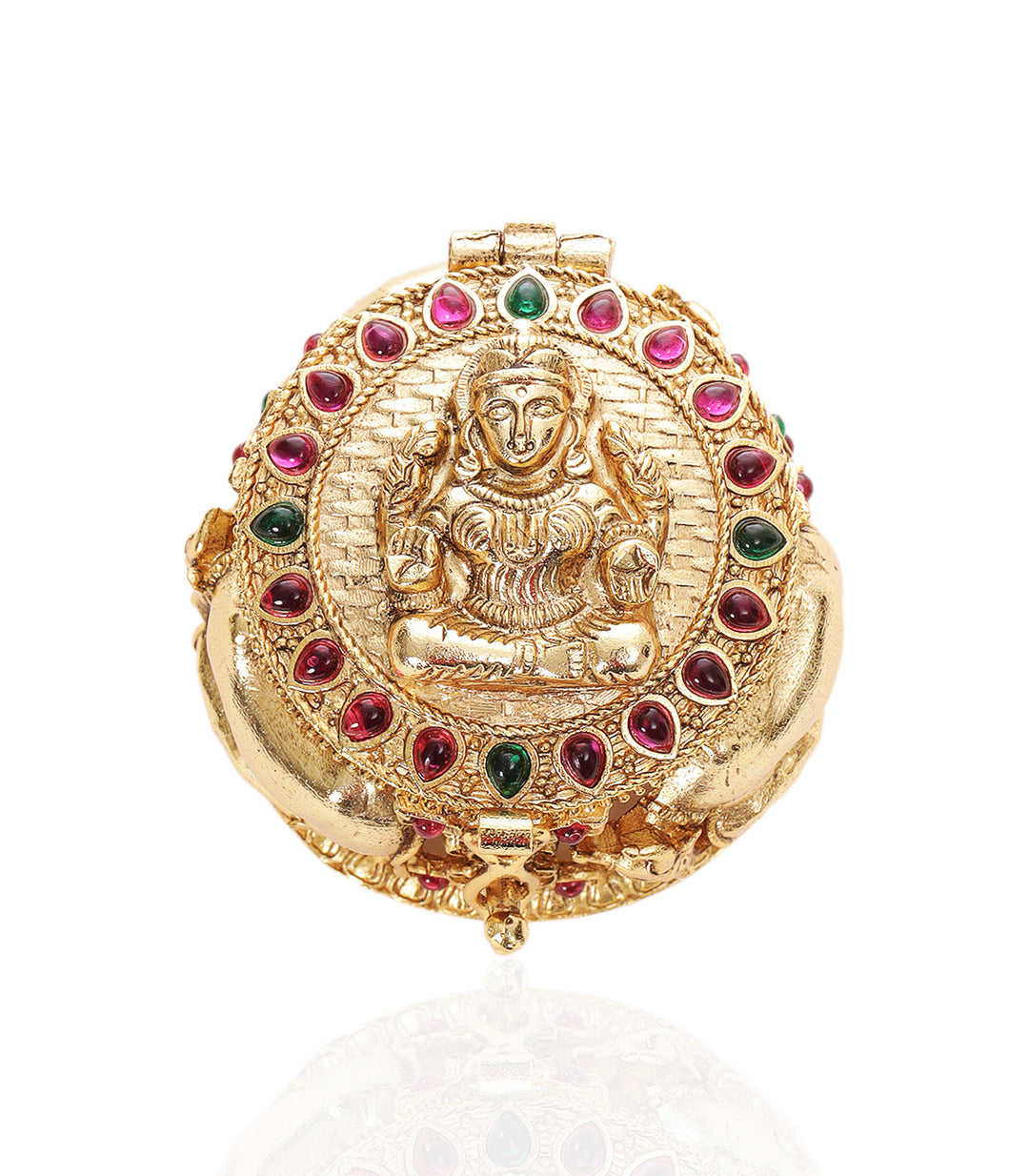 GOLD PLATED RED & GREEN LAKSHMI ORNATE BOX