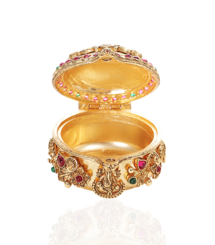 GOLD PLATED RED & GREEN GANESHA ORNATE BOX