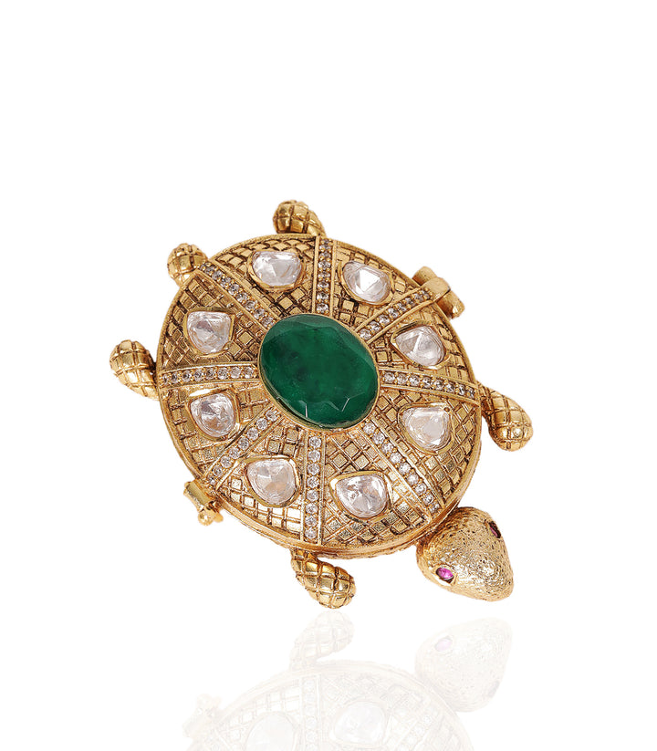 GOLD PLATED GREEN TORTOISE ORNATE BOX