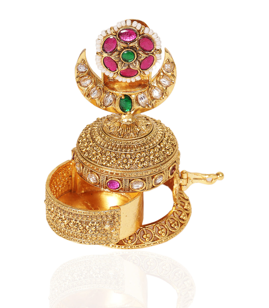 RUBY GOLD PLATED RED & GREEN KUNDAN ORNATE BOX