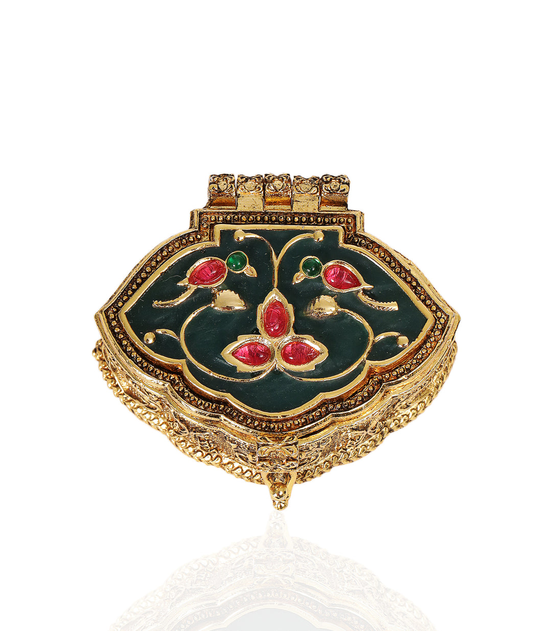 VEDA GOLD PLATED RED & GREEN ORNATE BOX