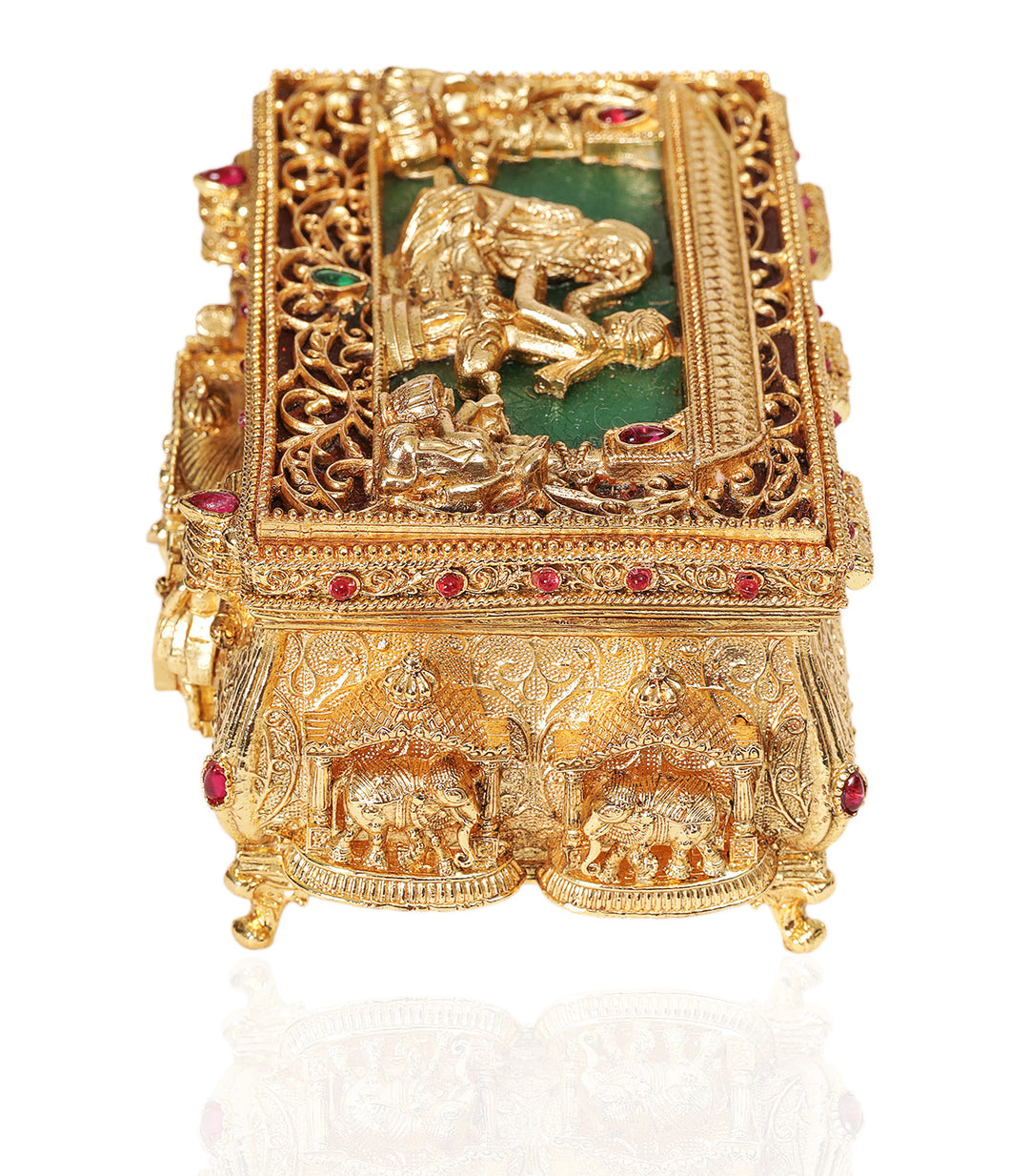 GOLD PLATED RED & GREEN ORNATE BOX