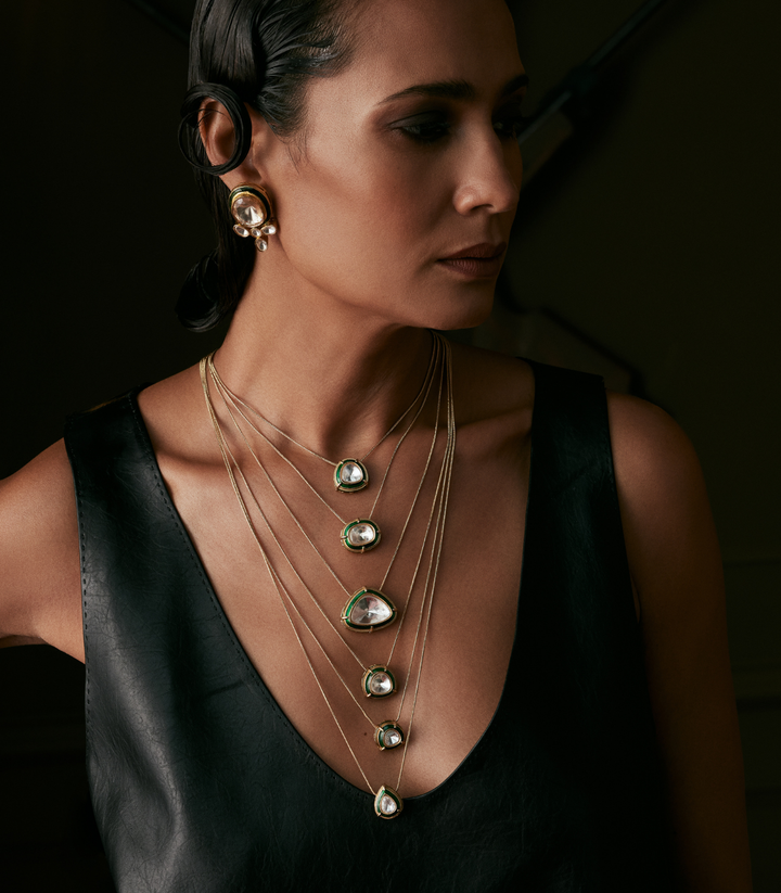 JANVI GREEN POLKI LONG NECKLACE