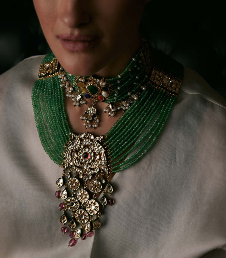 MEHREEN GREEN KUNDAN LONG NECKLACE