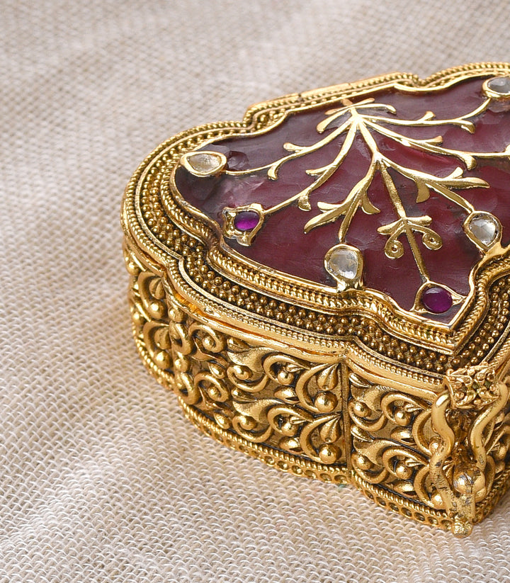 GOLD PLATED PINK KUNDAN SINDOOR BOX