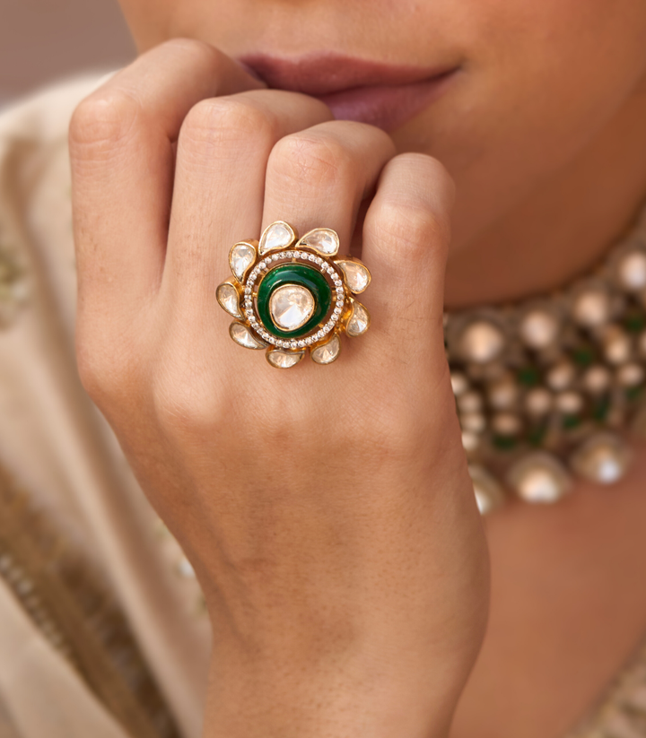 HEJAL GREEN POLKI RING