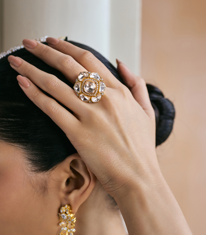 RUDRA GOLD PLATED POLKI RING