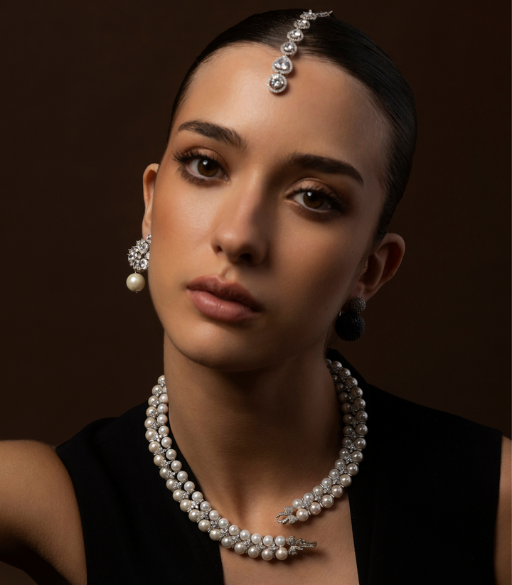 SNEH  SILVER FINISH ZIRCON NECKLACE