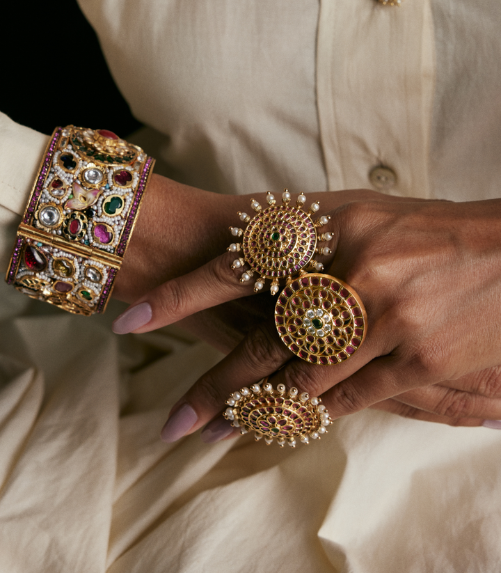 MANDALA RED & GREEN KUNDAN RING