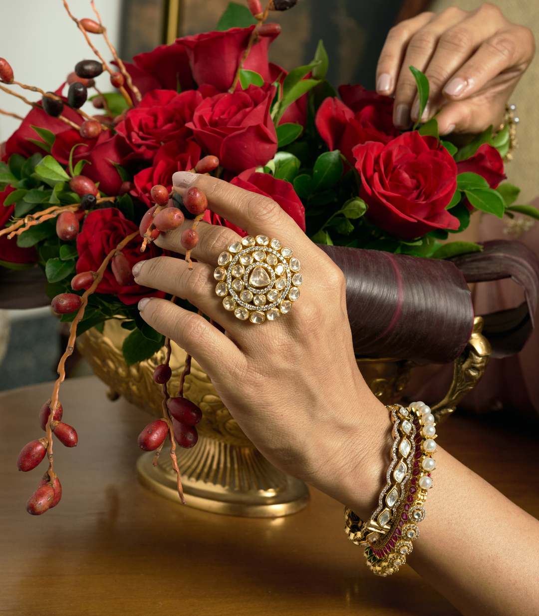 GOLD PLATED STERLING SILVER COCKTAIL MOISSANITE RING