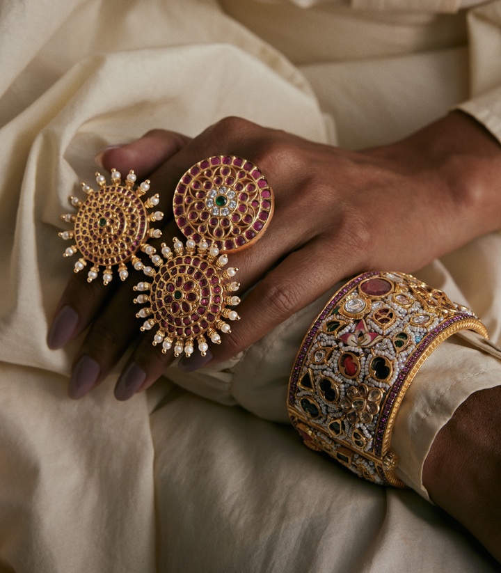 RUPALI PINK & GREEN KUNDAN RING