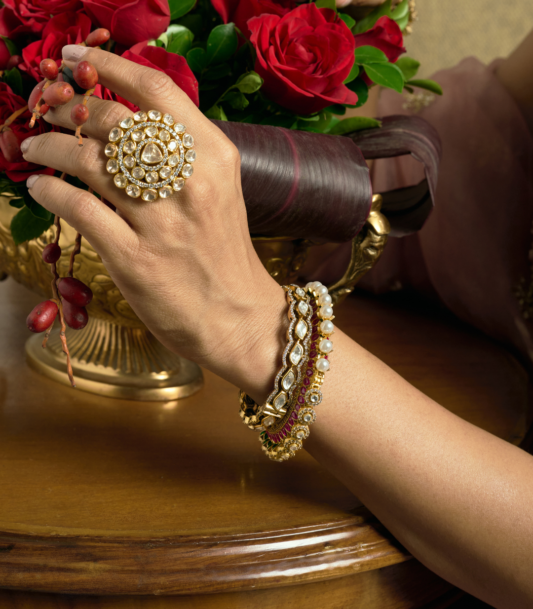 GOLD PLATED STERLING SILVER COCKTAIL MOISSANITE RING