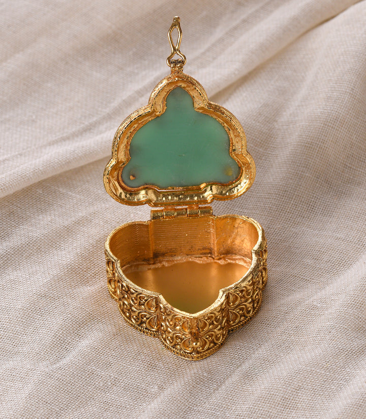 GOLD PLATED GREEN KUNDAN SINDOOR BOX