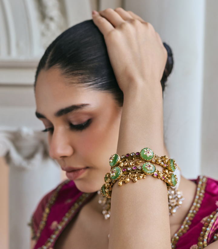 ALKA RED & MINT POLKI BANGLES