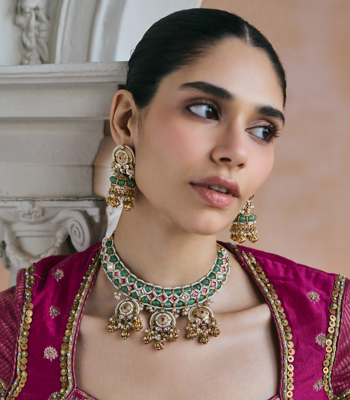 LAKSHITA RED & GREN KUNDAN NECKLACE SET