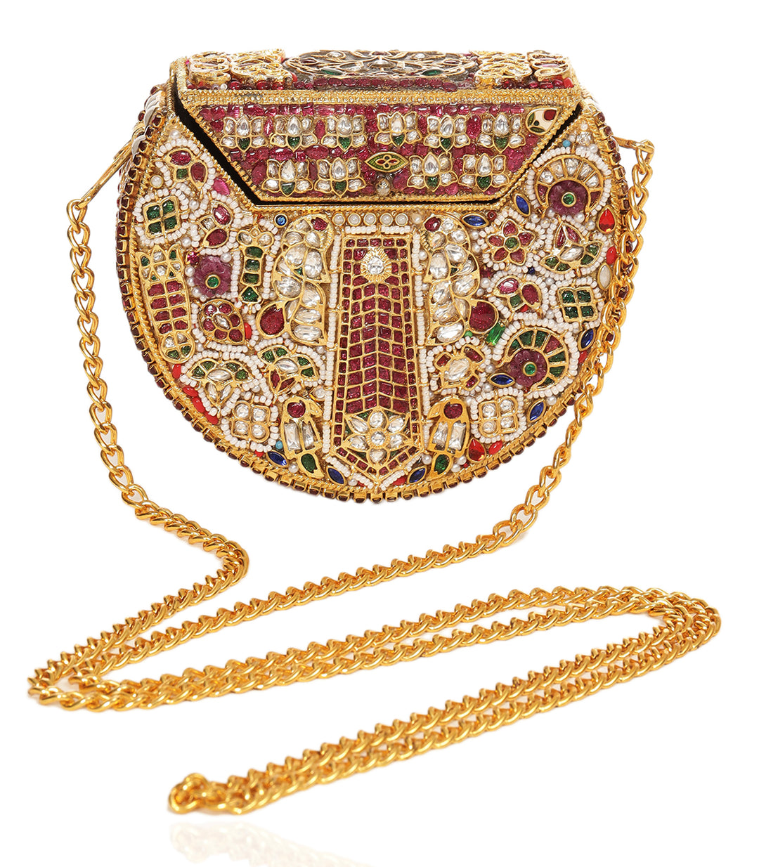 SAANVI RED & GREEN KUNDAN HAND BAG