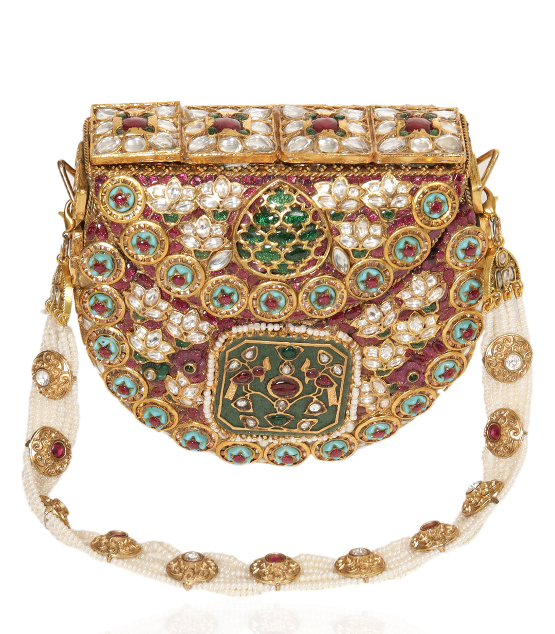 SAMAR RED & GREEN KUNDAN HAND BAG