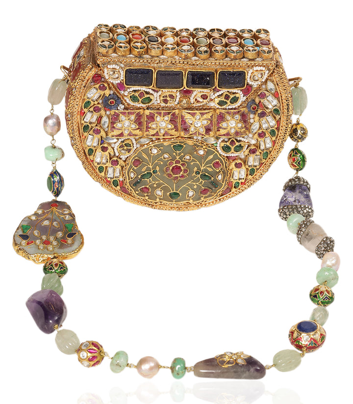 MIRA RED & GREEN KUNDAN HAND BAG