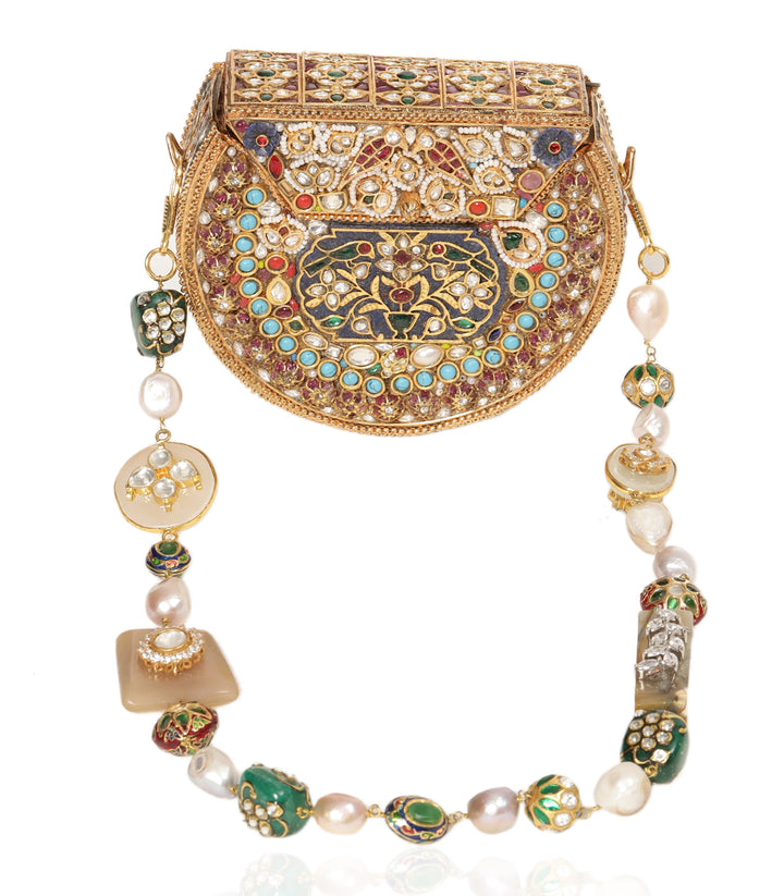 NITARA RED & GREEN KUNDAN HAND BAG