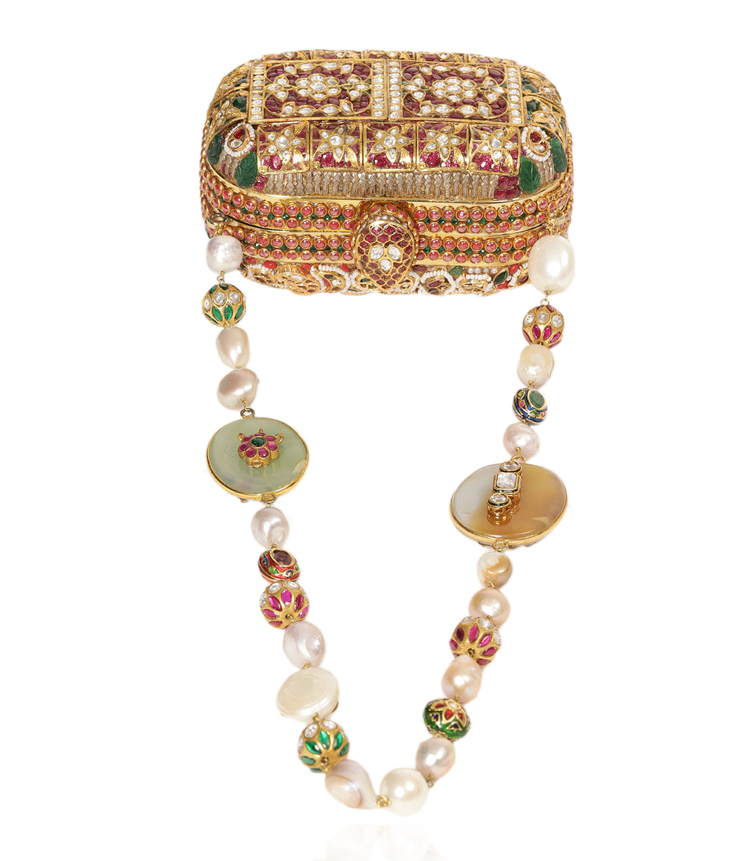 TANIA RED & GREEN KUNDAN HAND BAG