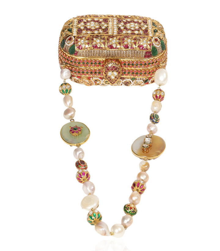TANIA RED & GREEN KUNDAN HAND BAG