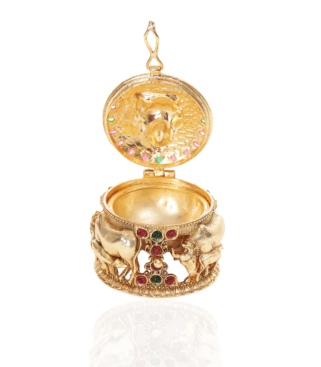 GOLD PLATED RED & GREEN LAKSHMI ORNATE BOX