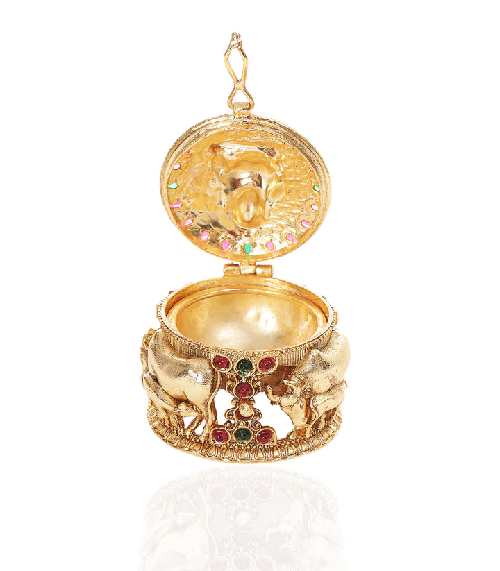 GOLD PLATED RED & GREEN LAKSHMI ORNATE BOX