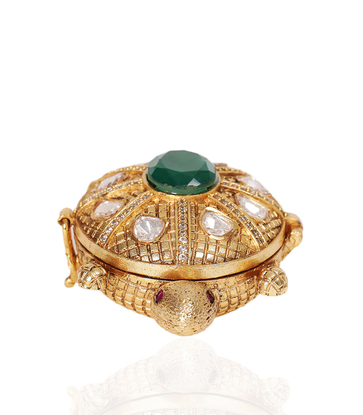 GOLD PLATED GREEN TORTOISE ORNATE BOX