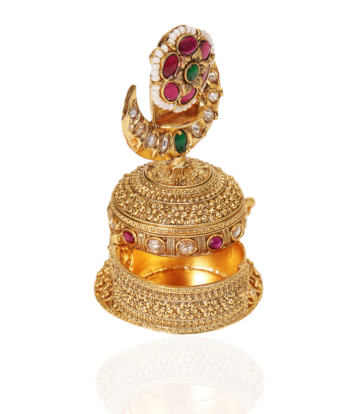 RUBY GOLD PLATED RED & GREEN KUNDAN ORNATE BOX
