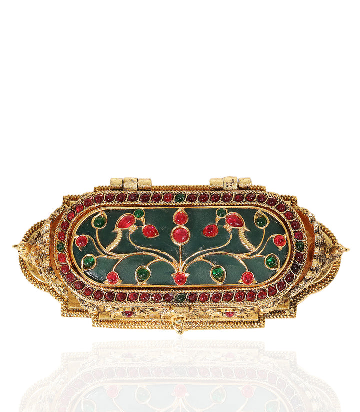 MOHINI GOLD PLATED RED & GREEN ORNATE BOX