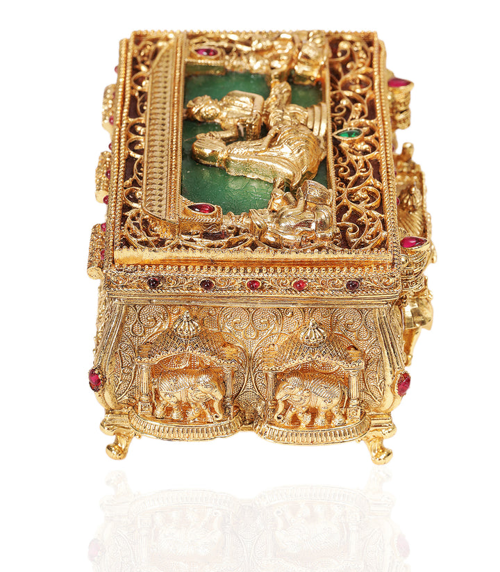 GOLD PLATED RED & GREEN ORNATE BOX