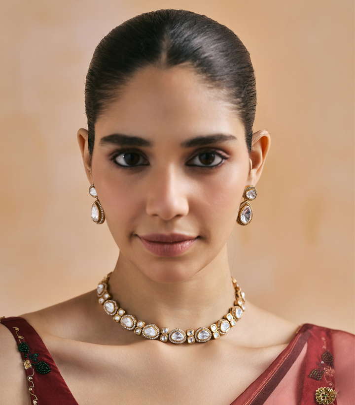 ANVI GOLD PLATED POLKI NECKLACE SET