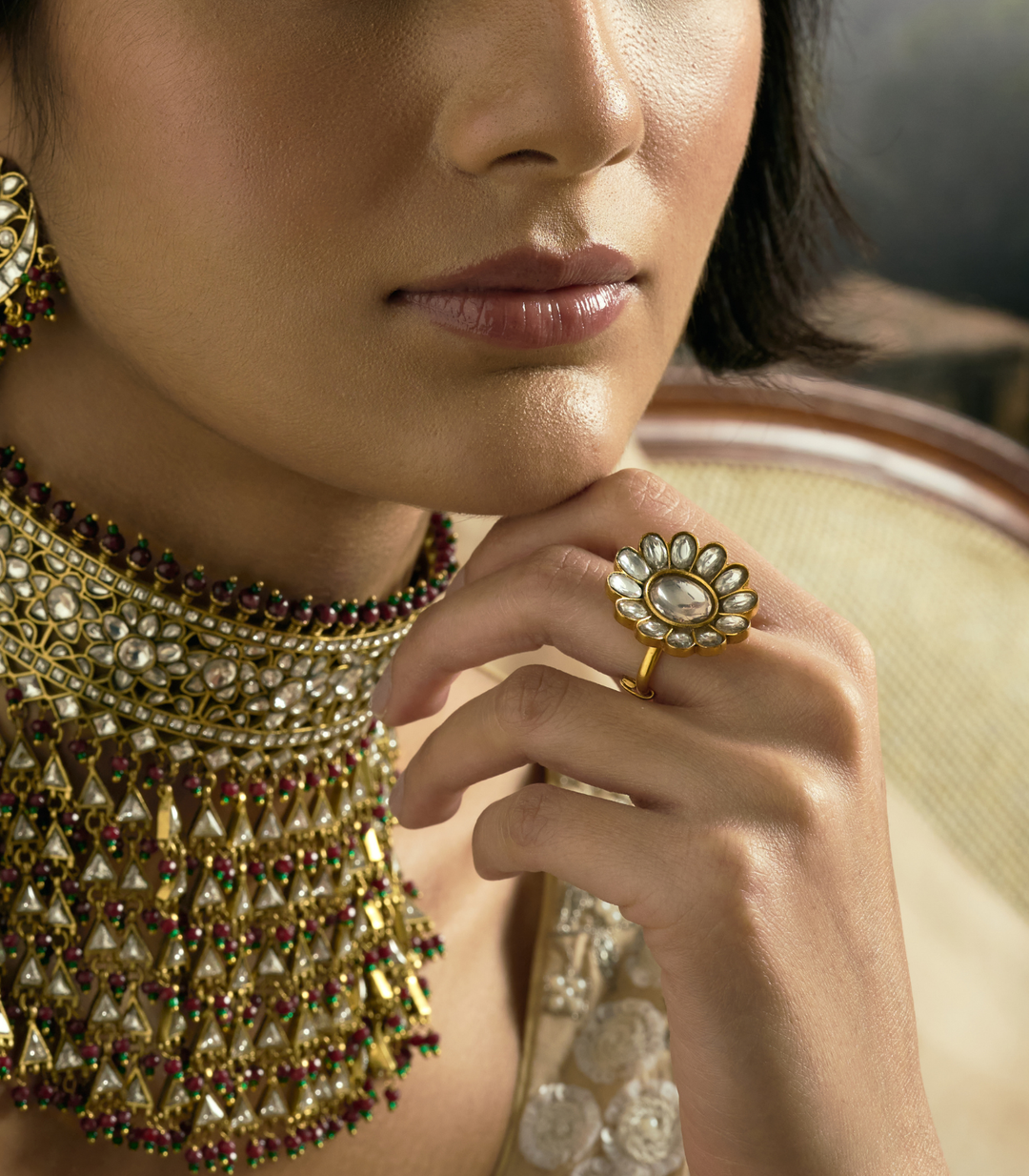 NIHARIKA GOLD PLATED KUNDAN RING