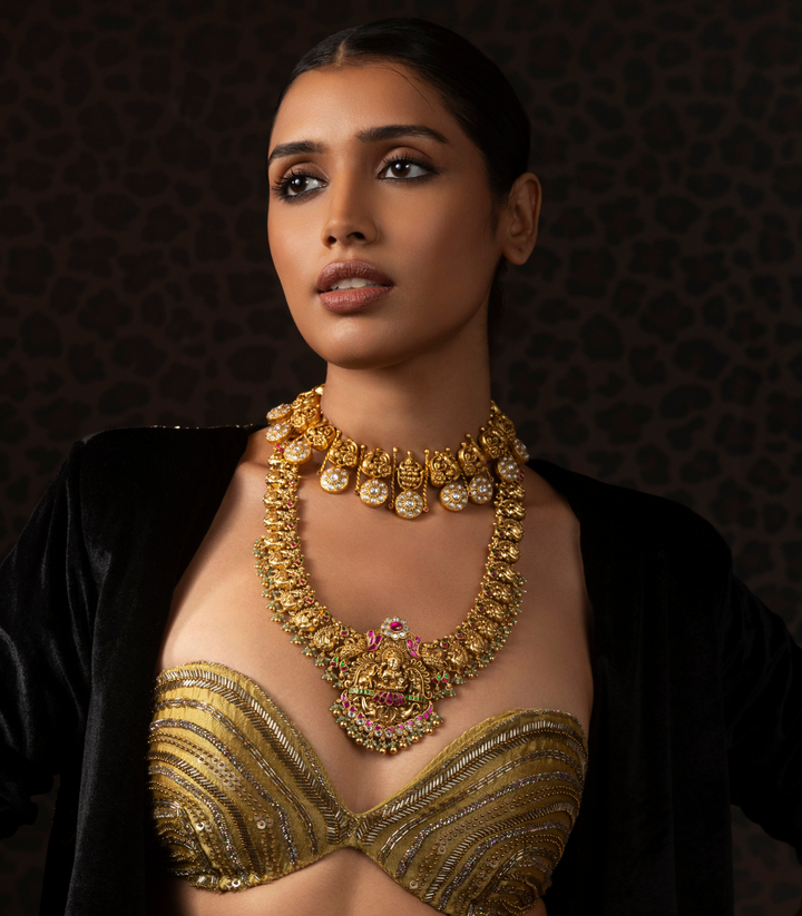 RIDDHI RED & GREEN  KUNDAN LONG NECKLACE