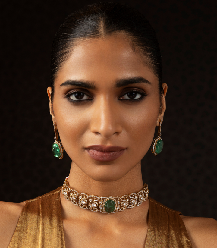 GAURIKA GREEN POLKI NECKLACE SET