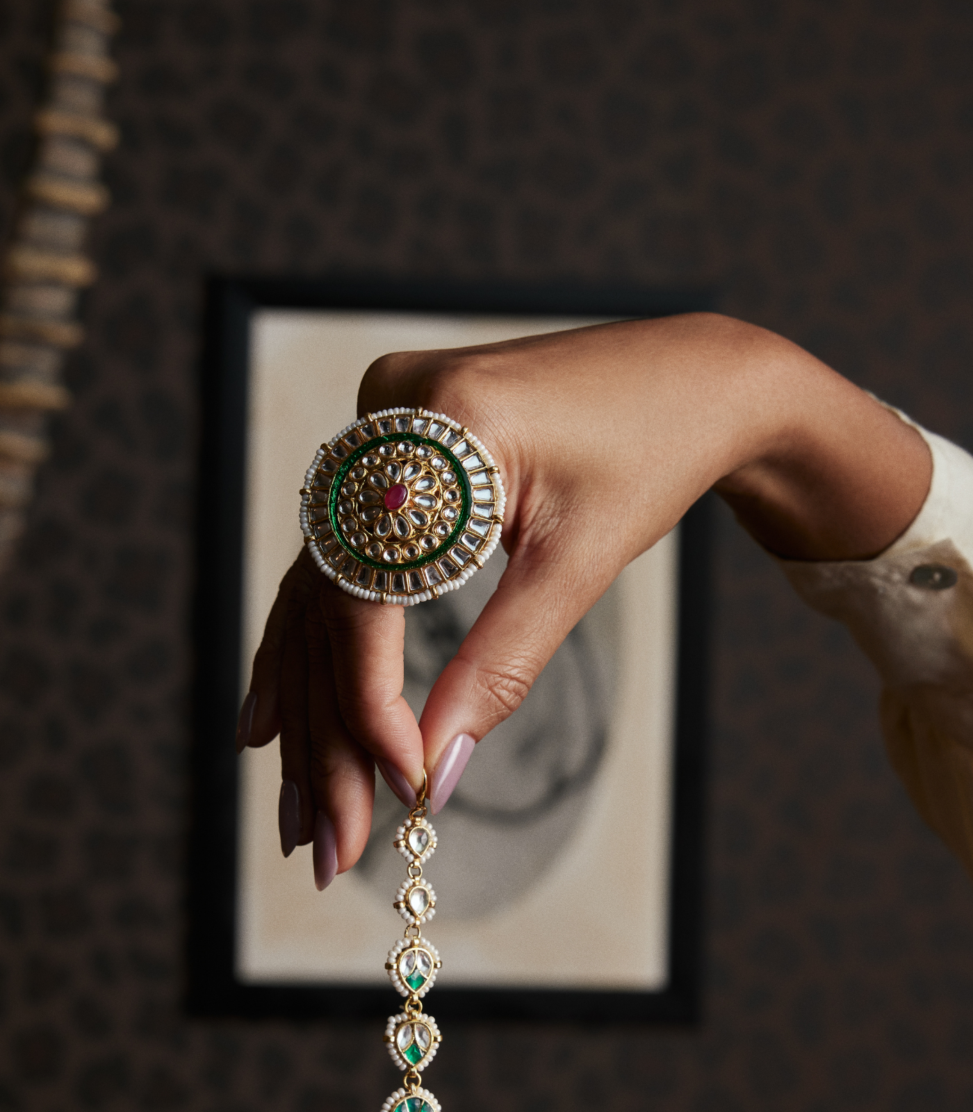 DHRISHA RED & GREEN KUNDAN RING – Preeti Mohan