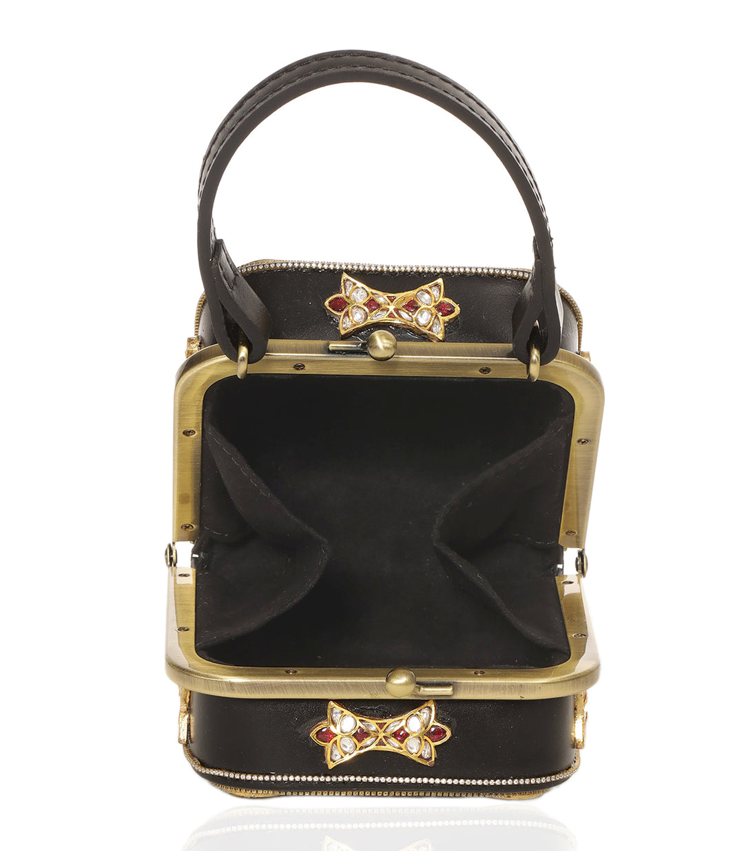 ADITRI RED & GREEN LEATHER KUNDAN HAND BAG