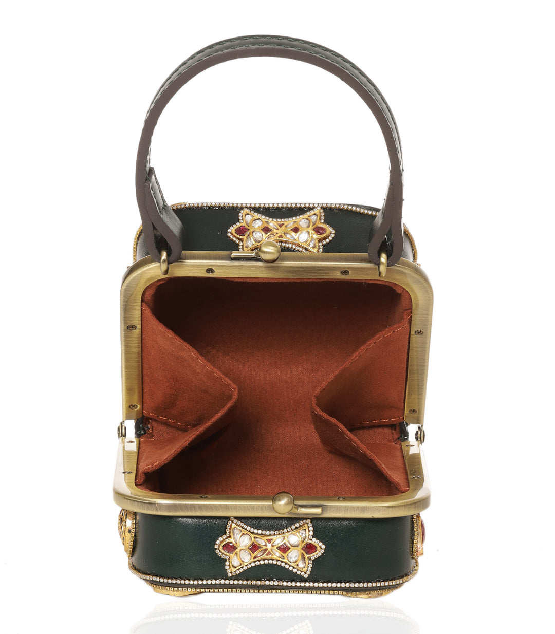 MISHIKA RED & GREEN LEATHER KUNDAN HAND BAG