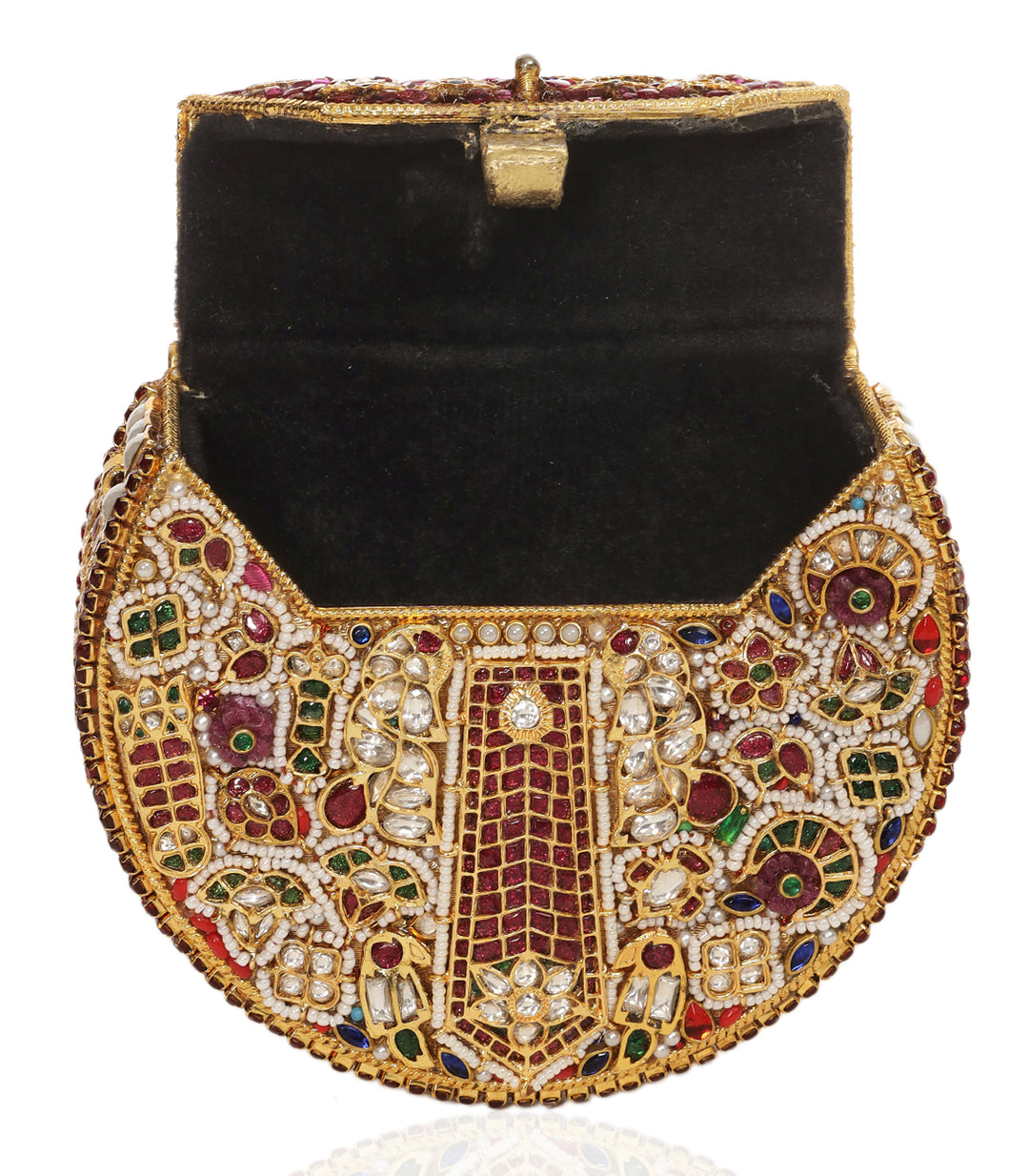SAANVI RED & GREEN KUNDAN HAND BAG