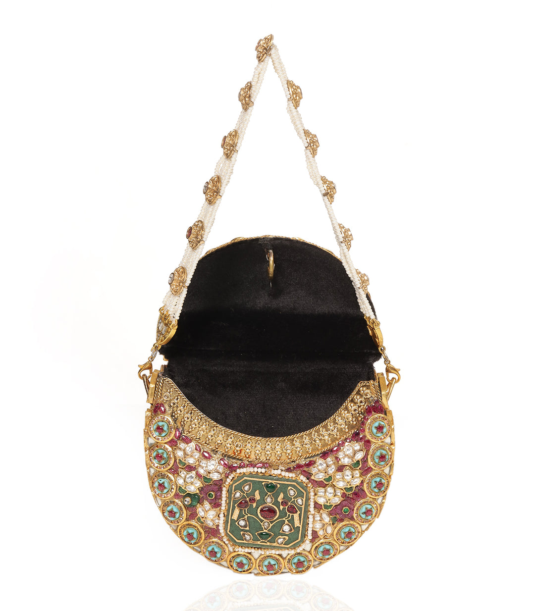 SAMAR RED & GREEN KUNDAN HAND BAG