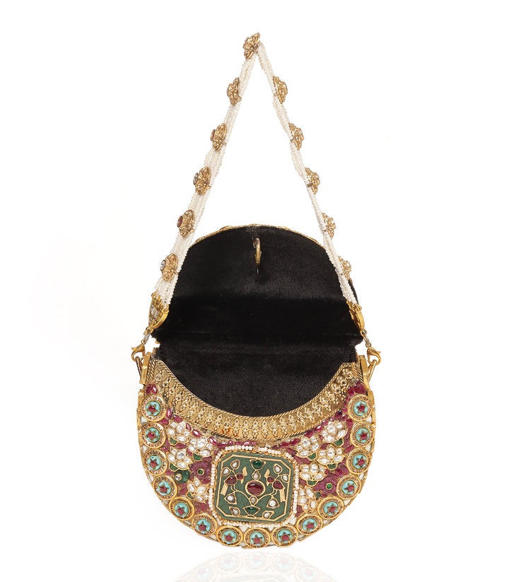 SAMAR RED & GREEN KUNDAN HAND BAG