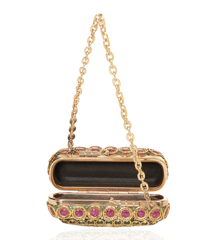 RANI RED & GREEN KUNDAN HAND BAG
