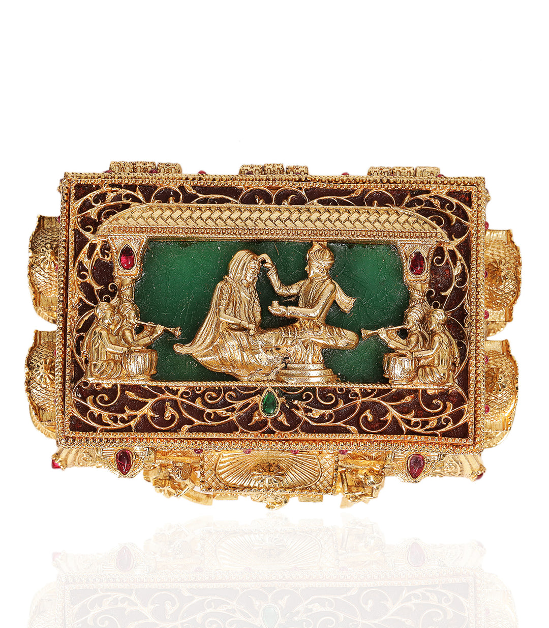 GOLD PLATED RED & GREEN ORNATE BOX