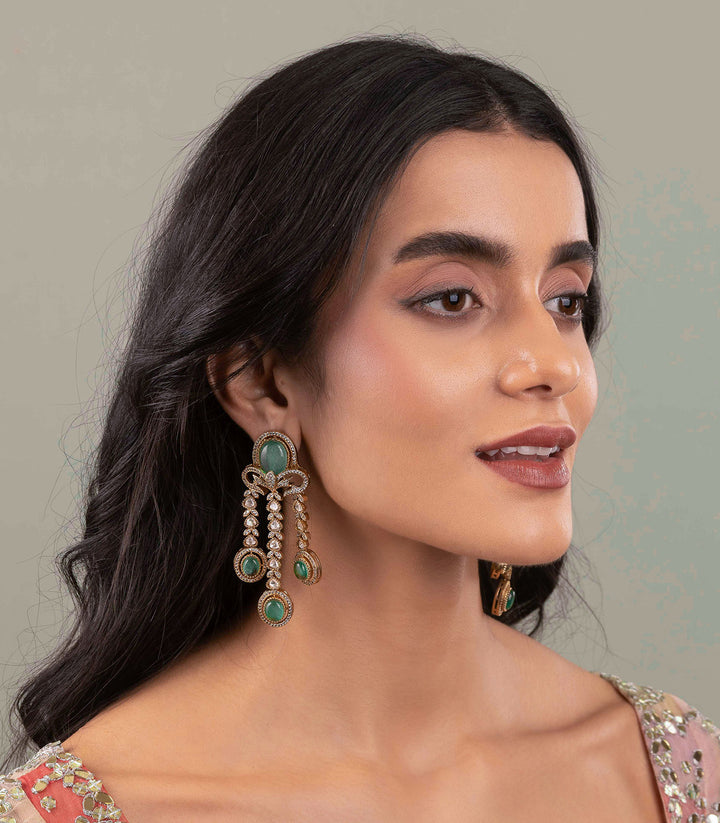 HARSHITA ANTIQUE FINISH MINT POLKI EARRING