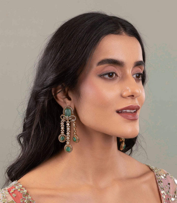 HARSHITA ANTIQUE FINISH MINT POLKI EARRING